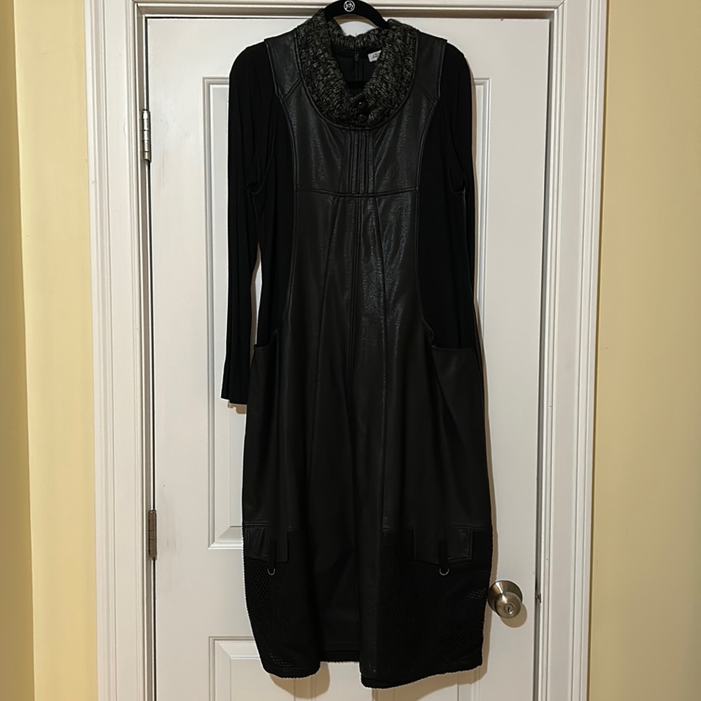 DZHAVAEL COUTURE faux leather, mixed media dress